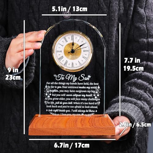 Arikyrist Glass Clock Gifts for Son from Mom Dad with Wooden Light Base - color: Son