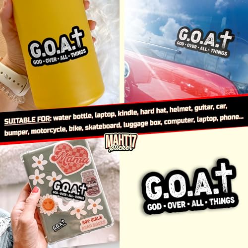 (Multi Sizes) Goat God Over All Things Sticker Inspirational Motivation Christian Faith Religious Bible Verse Waterproof Die-Cut Vinyl Sticker for Kindle, Laptop, Water Bottles, Phone Decal Gifts - size: More Sizes