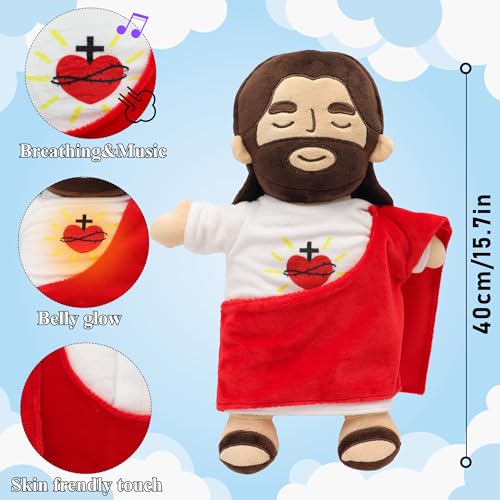 Yelakey 15.7" Jesus Plush that Breathes, Soothing Light Up Musical Toy - color: Brown