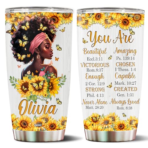 Personalized Black Queen Tumbler Gifts for Women Faith Bible Travel Cup Coffee Mug Insulated Stainless Steel 20oz With Lid Water Bottle Gift for Black Girl - color: Black