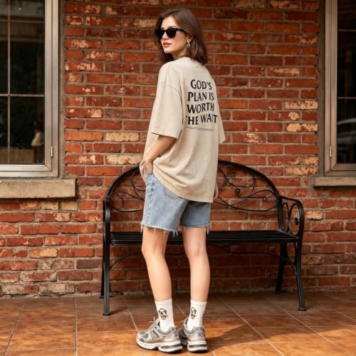 Christian Oversized Shirts for Women God Graphic Tees Shirts Bible Verse Jesus Shirt Religious Acid Wash Tshirts - color: Apricot, size: Small