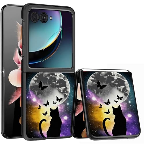 for Samsung Galaxy z flip 7 Case Black Cat Moon Design,Slim Fit Lightweight Hybrid Hard PC PU Leather Folding Phone Cover for Z Flip 7 6.9" - color: Black Cat Moon