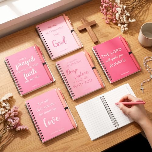 10 Pcs Pink Christian Gift Inspirational Notebook and Ballpoint - color: Pink