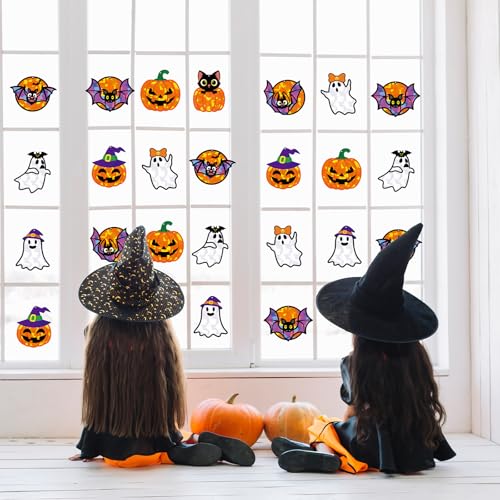 Renbuzhu 40PCS Halloweens Crafts Bulk: Ghosts Pumpkins Paper Suncatchers DIY Kit Party Activities Decorations, Window Stained Glass Effect Art Supplies - style: halloween