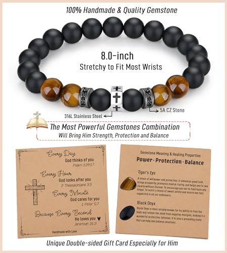 TONY & SANDY Christian Gift for Him Kids Teen Boys Adults Men Cross Bracelet Son Grandson Birthday Graduation Easter Religious Gifts for Men Christmas - style: Christian Men ( 8 Inches )