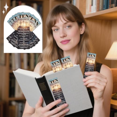 Ten Commandments Bookmarks Gifts - 100 Pcs Bible Verse Religious Bookmark Paper Christian Inspirational Book Marks Page Marker for Women Men Office Church Book Lovers Reading Party Rewards - color: Ten Commandments