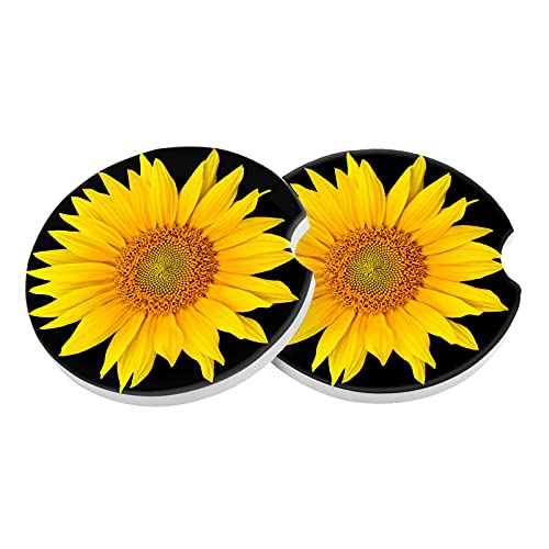 Car Coasters 2 Pack, Small 2.56" Stone Car Cupholder Absorbent Coaster Set for Women Men Drink Cup Holder Coasters (Sunflower) - color: Sunflower