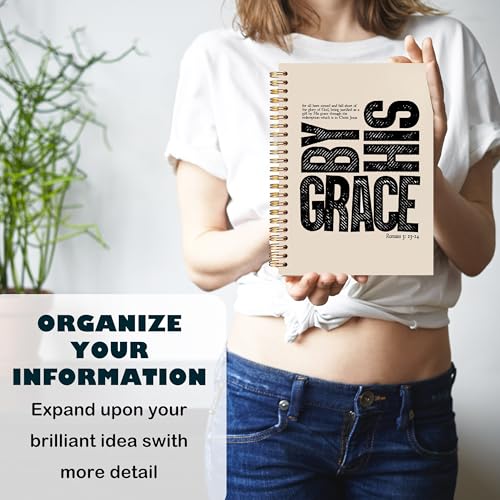 BearCake Christian Notebook Journal, Christian Gifts for Women, By His Grace Scripture Prayer Journal for Women, Bible Journaling Neutral Hardcover Spiral Notebook 5.5x8.3 - color: white Bible-grace