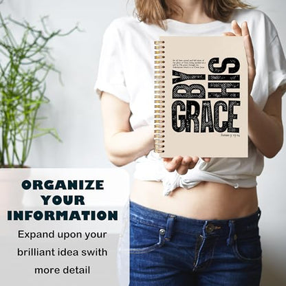 BearCake Christian Notebook Journal, Christian Gifts for Women, By His Grace Scripture Prayer Journal for Women, Bible Journaling Neutral Hardcover Spiral Notebook 5.5x8.3 - color: white Bible-grace