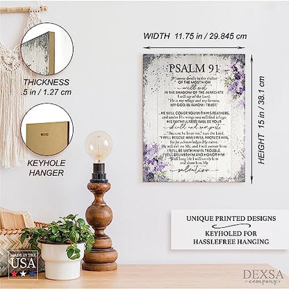 DEXSA Psalm 91 Wood Plaque - Made in the USA - 11.75 in x 15 in - Classy Vertical Frame Wall Hanging Decoration | Because He Loves Me, Says the Lord | Christian Family Religious Home Decor Saying