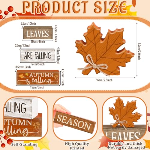 Lineshading 4 Pcs Fall Table Decor Wooden Maple Leaf, Autumn Leaves Sign - style: Autumn Cup