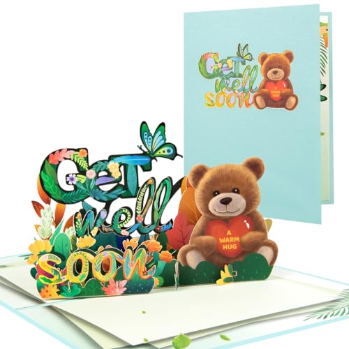 Get Well Pop Up Card, Bear Get Well Soon Card, - color: Bear