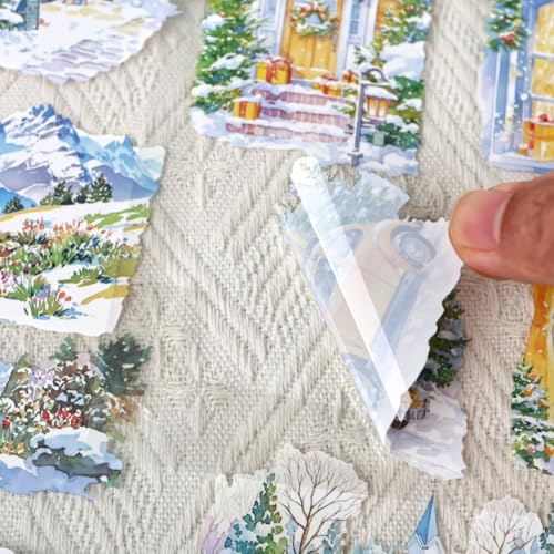 Winter Landscape PET Sticker Book, Diecut Stickers for Journaling - color: Misty Sleep Pages