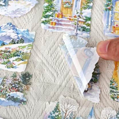 Winter Landscape PET Sticker Book, Diecut Stickers for Journaling - color: Misty Sleep Pages