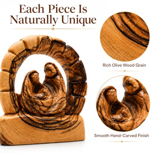 Zuluf Olive Wood Bethlehem Grotto Nativity Statue 3.7 Inch, Hand-Carved Cave of the Nativity Sculpture with Mary Joseph and Baby Jesus, Catholic Manger Scene Christmas Pilgrim Souvenir Gift - color: 3.7" Arch Nativity