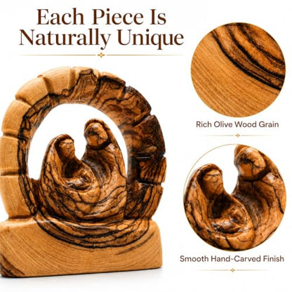 Zuluf Olive Wood Bethlehem Grotto Nativity Statue 3.7 Inch, Hand-Carved Cave of the Nativity Sculpture with Mary Joseph and Baby Jesus, Catholic Manger Scene Christmas Pilgrim Souvenir Gift - color: 3.7" Arch Nativity