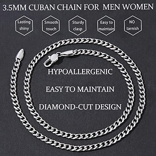 Fiusem 3.5mm Cuban Link Chains for Men Women, Stainless Steel Necklace - size: 20 inches, style: a.3.5mm width-steel