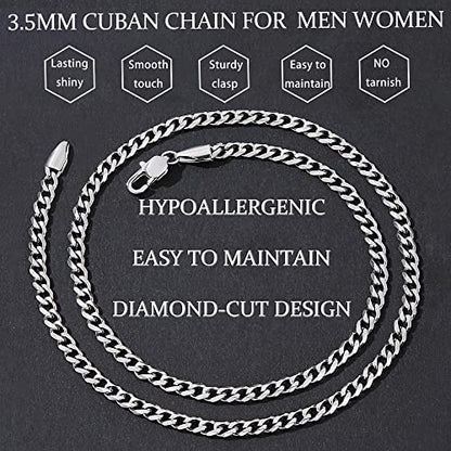 Fiusem 3.5mm Cuban Link Chains for Men Women, Stainless Steel Necklace - size: 26 inches, style: a.3.5mm width-steel