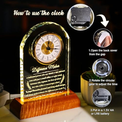 Arikyrist Difference Maker Glass Clock Thank You Gifts for Women Men - color: Difference Maker