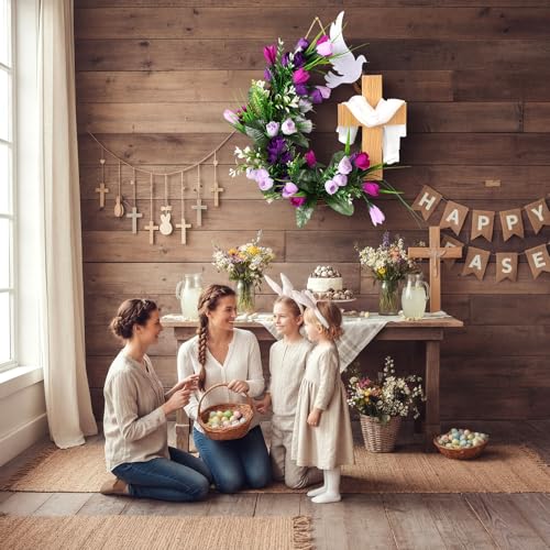 Cinnvoice Easter Cross Wreath Artificial Front Door Wreath - style: Easter Cross