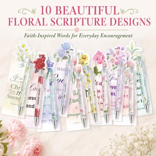 30 Sets Christian Bible Verse Pens Gifts Bulk with Bookmarks Inspirational Scripture Pens Religious Ballpoint Pen with Black Ink Floral Design for Prayers Women Church Gifts (Floral) - style: Floral