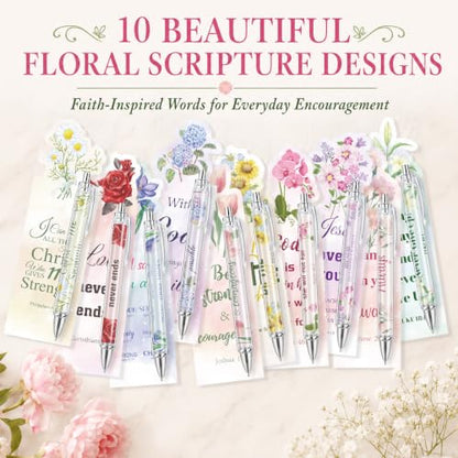 30 Sets Christian Bible Verse Pens Gifts Bulk with Bookmarks Inspirational Scripture Pens Religious Ballpoint Pen with Black Ink Floral Design for Prayers Women Church Gifts (Floral) - style: Floral