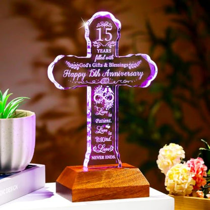 Ornalrist 15th Wedding Anniversary Crystal Cross Gifts for Wife Husband - color: 15th Wedding Anniversary