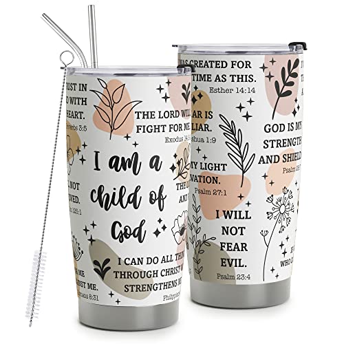 Christian Gifts for Women - Stainless Steel I Am a Child of God Tumbler Cup 20oz - Christian Faith Jesus God Bible Verse Religious Gifts - color: Child of God