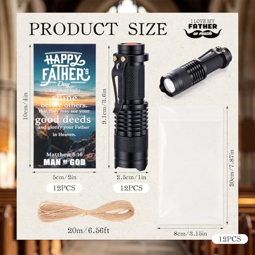 Tuanse 12 Sets Father's Day Christian Gifts Include LED Bulk Mini Flashlights and Bible Verse Cards Man of God Inspirational Religious Gift for Men Dad Husband Male Coworker, Church Sunday School