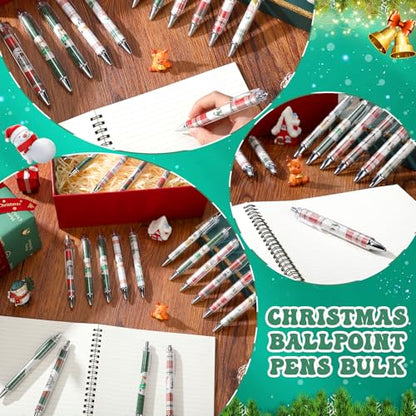 36 Pcs Christmas Pens Bulk Gift Cute Red and Green Buffalo Plaid Xmas Party Favors Retractable Ballpoint Gel Ink Pens Novelty Santa Claus for Adults Office Supplies Rewards Stockings Stuffers (Plaid) - style: Plaid