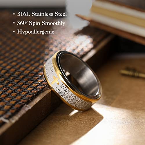 King Will 8mm Black/Gold/Silver Prayer Stainless Steel Ring - color: Gold & Silver