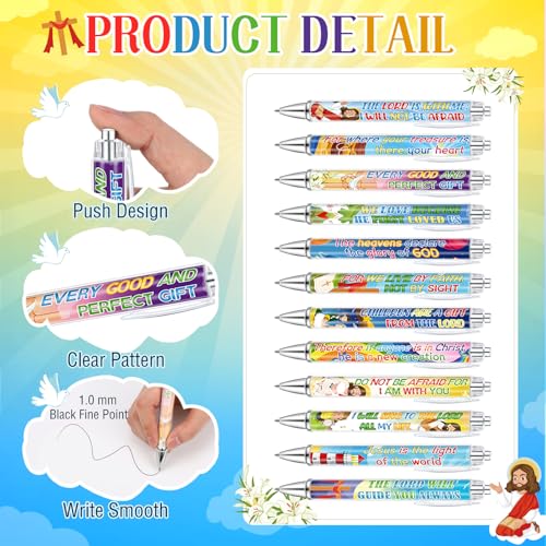 Dispowreath 48 Pcs Bible Verse Ballpoint Pens Christian Pens Bulk Inspirational Quotes Pens Retractable 1.0 mm Black Religious Ink Pens Smooth Writing Pen for Church Sunday School Office Supplies Gift - style: Bible