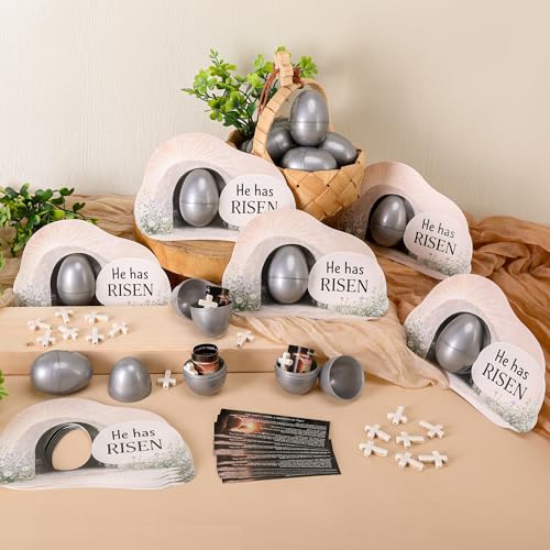 120Pcs Easter Empty Tomb Eggs, 30 Set Resurrection Egg Tomb Card with Cross - color: 30 Set