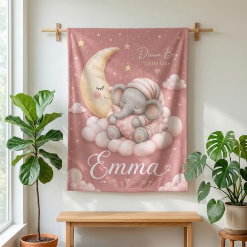 Personalized Baby Blanket With Name, Custom Baby Blankets Gift for Boy Girl - color: Blush Pink, size: Elephant
