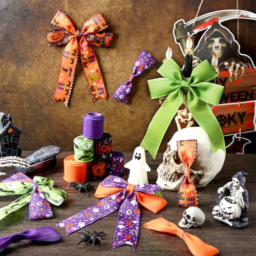 12 Rolls 60 Yard Halloween Wired Ribbon for Wreath Craft Bow - style: Ghost