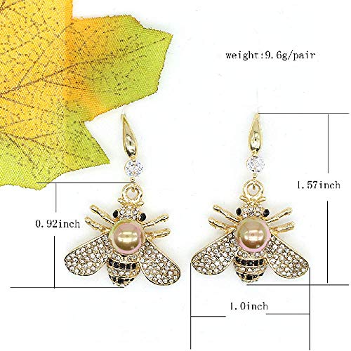 Honey Bee Brooches Crystal Insect Themed Bee Brooch Animal Fashion Shell Pearl Brooch Pin Gold Tone - color: Gold pearl earring