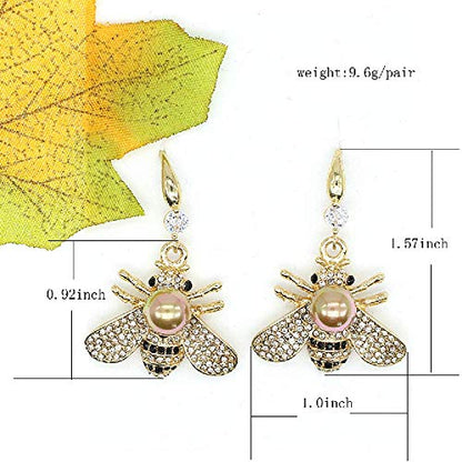 Honey Bee Brooches Crystal Insect Themed Bee Brooch Animal Fashion Shell Pearl Brooch Pin Gold Tone - color: Gold pearl earring