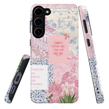 Compatible with Samsung Galaxy S23,2-in-1 Frosted Phone Cover Shockproof Case - Bible Verse Pink Tulip Flowers - color: Bible Verse Pink Tulip Flowers, size: Samsung Galaxy S23