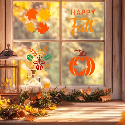 72 PCS Fall Stencils for Painting, 3x3 Inch Reusable Thanksgiving Stencils for Seasonal Home Art, Gourds Autumn Leave Turkey Thanksgiving Painting Templates on Wood, Window Door Decor DIY Decoration - style: 72PCS Thanksgiving