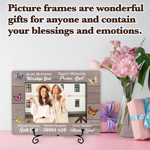 Christian Picture Frame For Women, Inspirational Gifts For Christmas Birthday Thanksgiving, Quite Moments Worship God Bible Verses Butterfly Photo Frame, Religious Gifts For Friends Girls Coworker -50