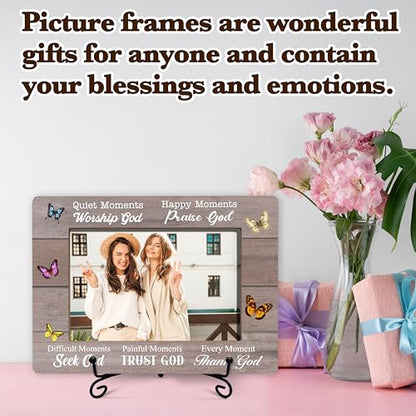 Christian Picture Frame For Women, Inspirational Gifts For Christmas Birthday Thanksgiving, Quite Moments Worship God Bible Verses Butterfly Photo Frame, Religious Gifts For Friends Girls Coworker -50