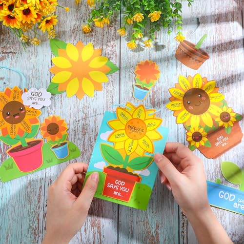 CroBlissful 24 Set Sunflower Craft Kit - God Says You are Sunflower DIY Religious Christian Bible Craft Kit for Sunday School, VBS, Church, Classroom Activities