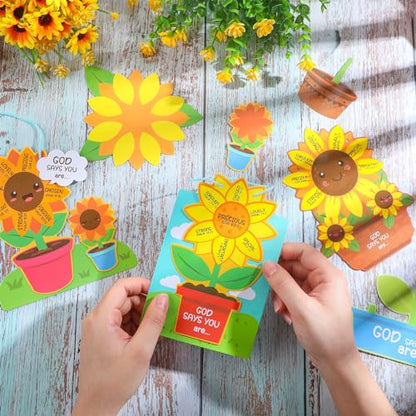 CroBlissful 24 Set Sunflower Craft Kit - God Says You are Sunflower DIY Religious Christian Bible Craft Kit for Sunday School, VBS, Church, Classroom Activities