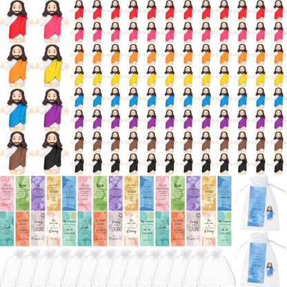 Barydat 100 Sets Mini Jesus Figurines Bulk Easter Gift Little Jesus Figures Tiny Toys Christ Savior Doll with Cards Bags for Religious Party Favors Sunday School Baptism Gift(Bohemian Style) - style: Bohemian Style