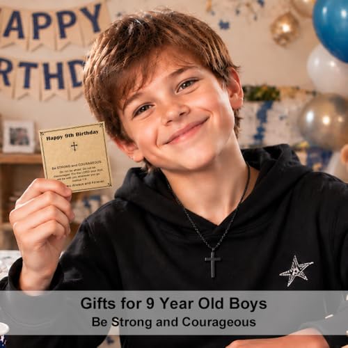NZKNP Cross Necklace for Boy Teen Men, Birthday Gifts for Boys 8-14 - color: Balck, 9th