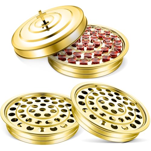 Jingmore Communion Ware 3 Holy Wine Serving Trays with 1 Cover, Gold - color: Gold