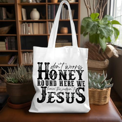 VICBOU Bible Verse Canvas Tote Bag Religious Christian Gifts for Women Men Faith Canvas Tote Reusable Grocery Bag - color: Jesus