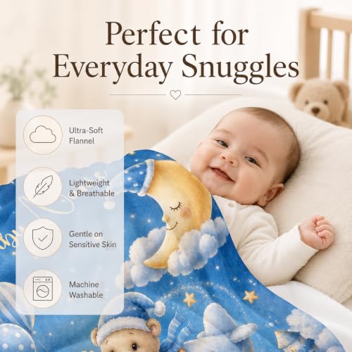 Custom Baby Blanket for Boys, Personalized Baby Blanket with Name for Gift - color: Cute Little Bear - Airplane