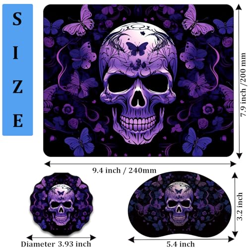 Mouse Pad 9.4"x7.9" + Wrist Support Pad + Embroidered Cup Pad Non-Slip Set, Ergonomic Mouse Wrist Support Pad, Suitable for Office/Gaming/Home Use, Skull Butterfly - color: Skull Butterfly