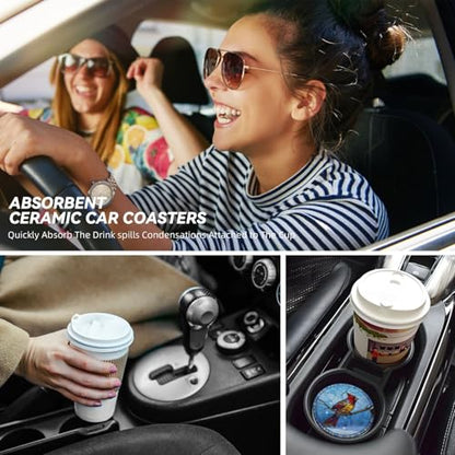 Redbird 2 Pack Car Cup Holder Coasters Ceramic Drink Coasters - color: Green